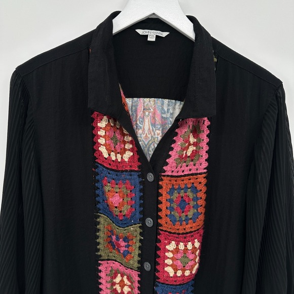 John Mark Top Shirt Size XL Petite Granny Square Crochet Artsy Boho Grunge Indie - Picture 4 of 12